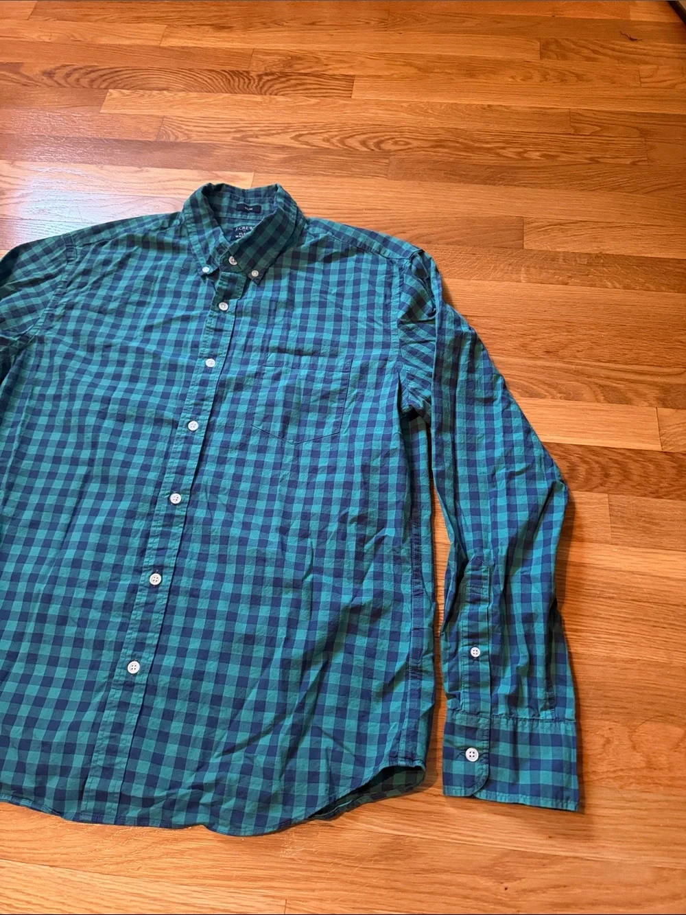 J. Crew Men's XL Button Shirt Long Sleeve Check Green Flex Washed Slim Check